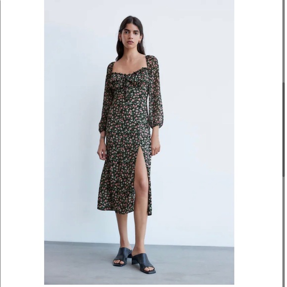 Zara Floral Milkmaid Midi Dress 